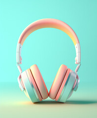 Fototapeta na wymiar realistic illustration, headphones on a light colorful background, dynamic illustration, headphones on pink background, in the style of light teal and pink