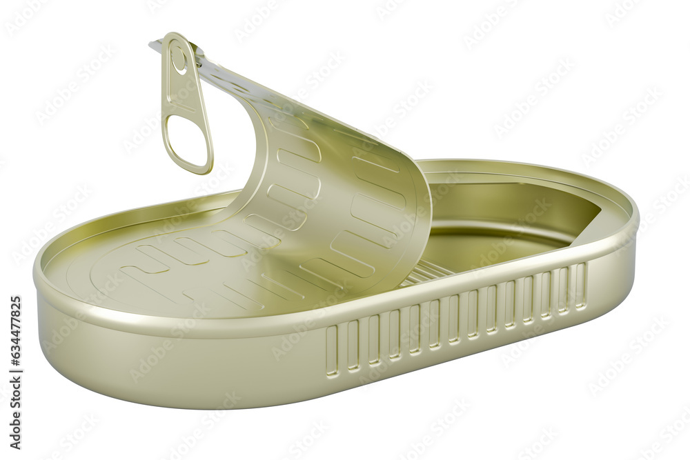 Poster open metallic tin can, 3d rendering isolated on transparent background