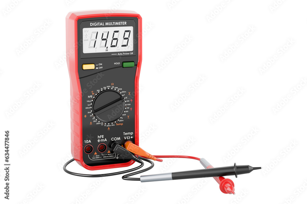 Poster red digital multimeter, 3d rendering isolated on transparent background