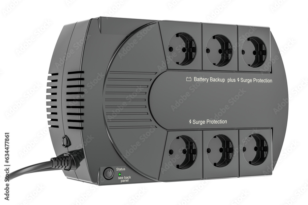Poster uninterruptible power supply ups, 3d rendering isolated on transparent background