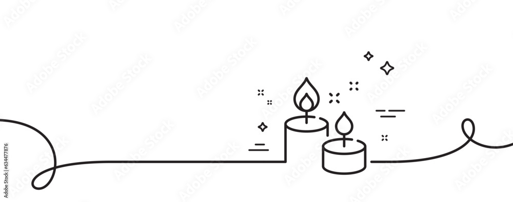 Poster aroma candles line icon. continuous one line with curl. spa candlelight sign. aromatic wick for rela