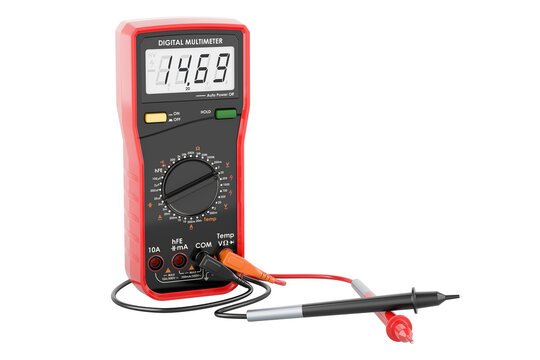 Red digital multimeter, 3D rendering isolated on transparent background