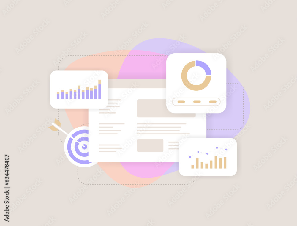 Poster business reporting dashboard with chart and graphs concept. business data analysis, research present