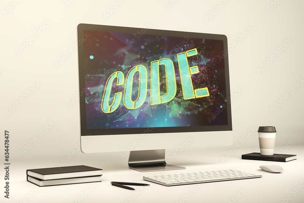 Fototapete creative code word hologram on modern computer monitor, artificial intelligence and neural networks 