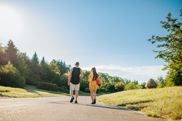 Obraz premium After Training Bond Back View of Two Athletes Standing Outdoors, Enjoying Each Other's Company, Fitness Friends Two Athletes Enjoying Togetherness Outdoors