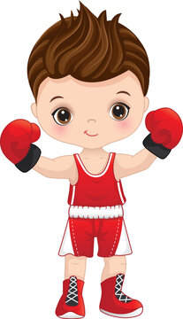 Vector Cartoon Image of Cute Boy Boxing