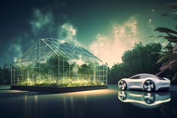 flat picture of Reduce CO2 emission carbon and reduction gas greenhouse concept in wireframe light...