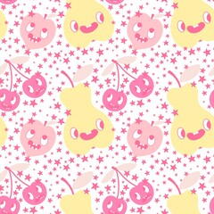 Cartoon fruit seamless cherry and pears and peach pattern for wrapping paper and kids clothes print and fashion