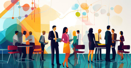 professionals networking at a conference party,Vibrant vector illustration