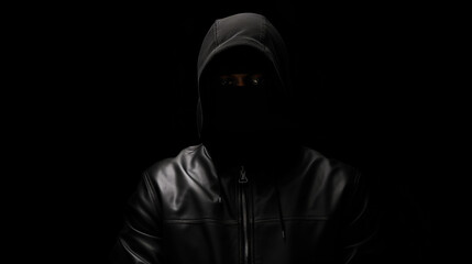 Naklejka na ściany i meble Ai-generated photo of a faceless black in a hoodie shot against a backdrop of darkness. The struggle against racial inequality, government violence to criminalise him, echoes the spirit of protests 