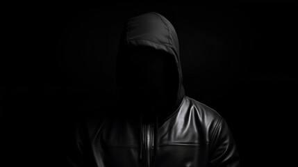 Obraz na płótnie Canvas Ai-generated photo of a faceless black in a hoodie shot against a backdrop of darkness. The struggle against racial inequality, government violence to criminalise him, echoes the spirit of protests 