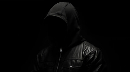Naklejka na ściany i meble Ai-generated photo of a faceless black in a hoodie shot against a backdrop of darkness. The struggle against racial inequality, government violence to criminalise him, echoes the spirit of protests 