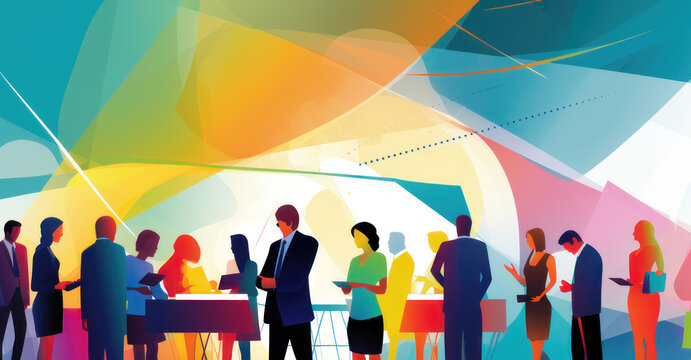 professionals networking at a conference party,Vibrant vector illustration