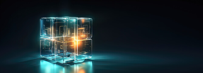 Sci-fi neon cube. AI generation