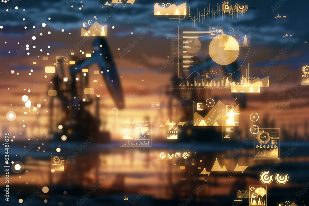 Poster Oil industry background image with graphs and diagrams. Generative AI