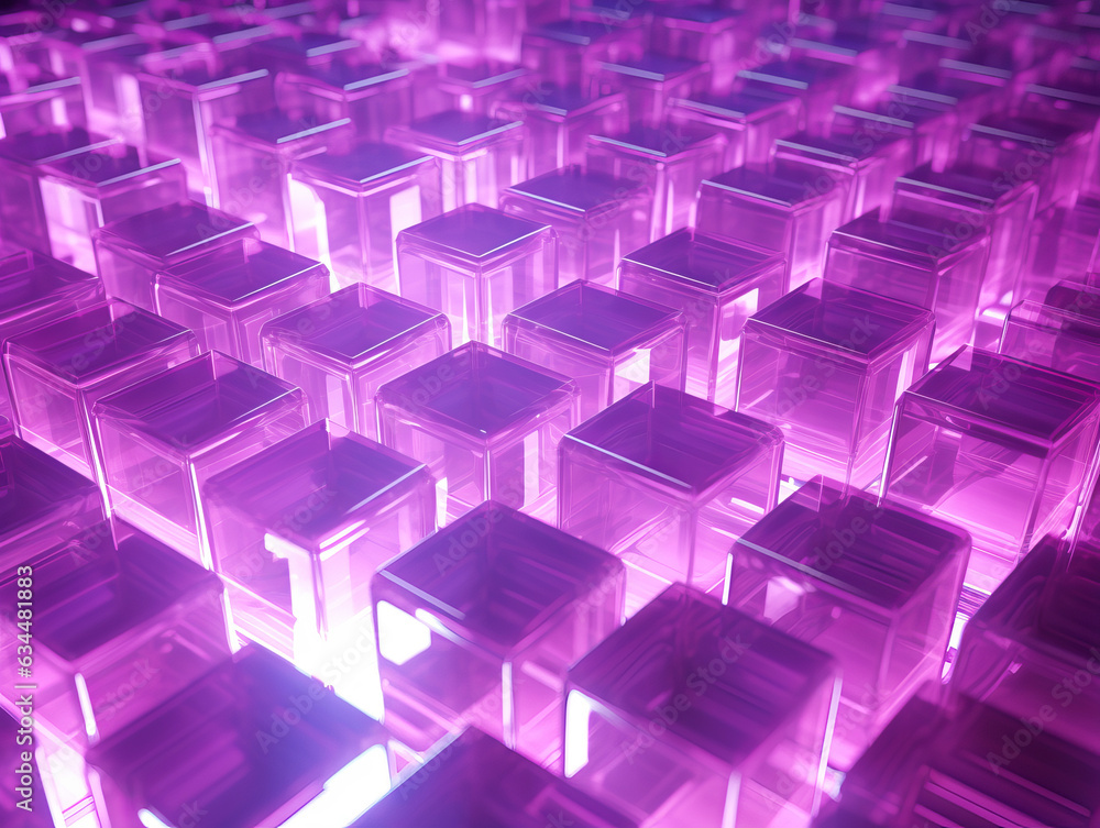 Poster Abstract background with purple cubes. Generative AI