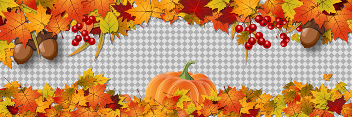 Naklejka na ściany i meble Autumn style banner with transparent background. Design for flyer, invitation card, promo poster, discount coupon, voucher, sale banner