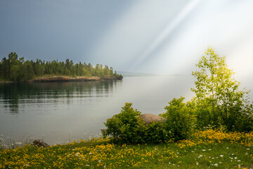 Sun rays  over Lake Superior, Toffee Minnesota 