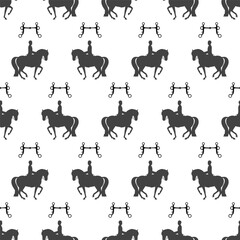 Classic dressage, silhouette of a rider on a horse, high school riding, seamless pattern