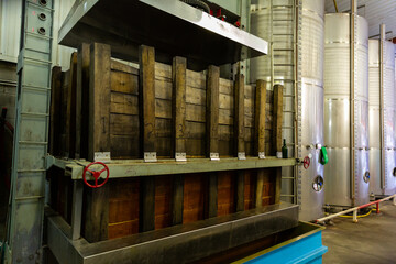 Image of hall with a automatization press for apples in factory, Asturian Sidreria