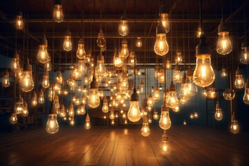 Room full of light bulbs