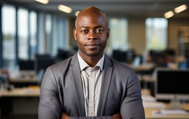Fototapeta premium A picture that conveys the depth of a seasoned afro american businessman's professional journey through the profound expressions on his face.