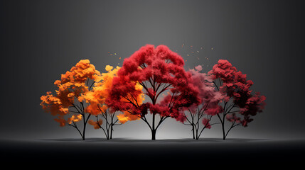 Autumn trees minimal concept on a dark background