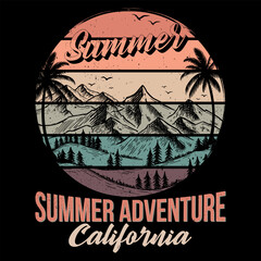 Summer adventure t shirt illustration, vintage style illustration shirt.