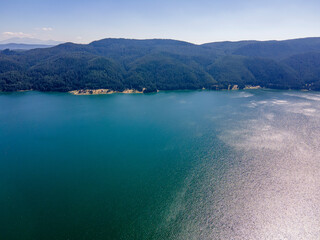 Aerial Summer view of Dospat Reservoir, Bulgaria