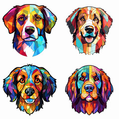 Aidi Dog Breed Watercolor Stained Glass Colorful Painting Vector Graphic Illustration