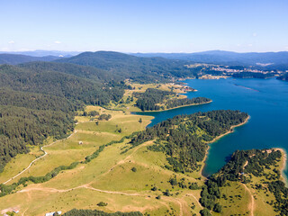 Aerial Summer view of Dospat Reservoir, Bulgaria