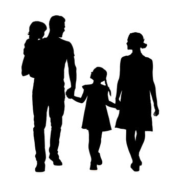 Silhouette of family isolated on white Parents with children