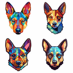 Australian Kelpie Dog Breed Watercolor Stained Glass Colorful Painting Vector Graphic Illustration