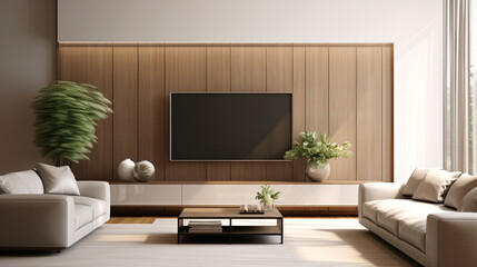 Luxury Beige Wall Living Room Modern Flat Television