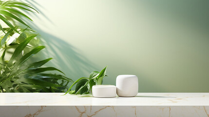 Fototapeta na wymiar Minimal Modern White Marble Stone Counter Table
