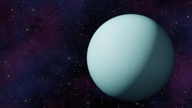 Planet Uranus view from outer space and twinkling stars in the Milky Way galaxy 3d render. Solar system planets concept, sci-fi, space exploration and discovery of habitable terrestrial planets