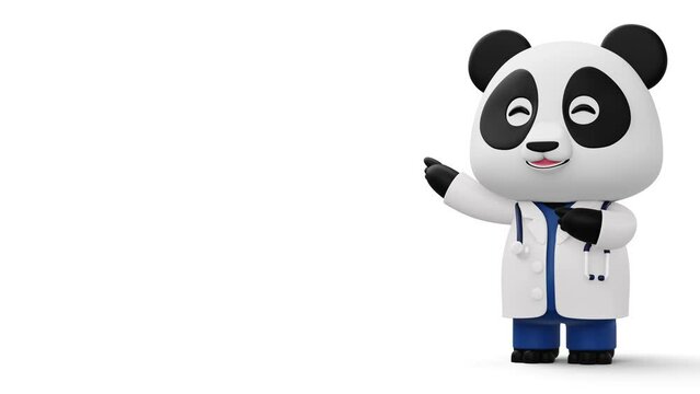Cute doctor panda, 3d cartoon panda character, 3d rendering