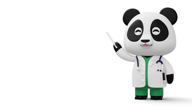 Cute doctor panda, 3d cartoon panda character, 3d rendering