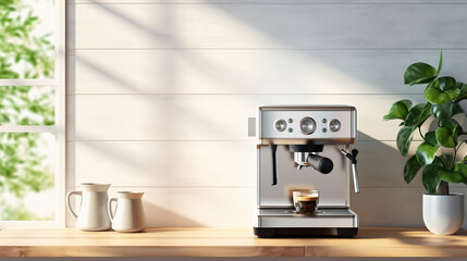 Modern Silver Professional Espresso Coffee Maker - obrazy, fototapety, plakaty