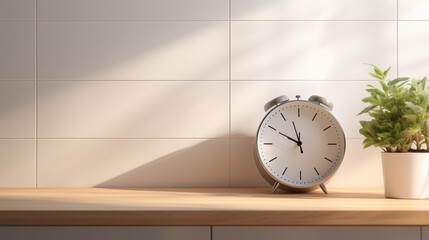 Modern Stylish Analogue Silver Clock On Wood Counter