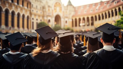 Back View of University Graduates on Admission Day. Generative ai