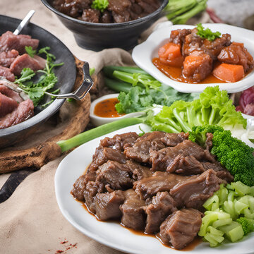 Gambarkan potongan daging babi panggang yang telah matang dan siap untuk disantap. Tampilkan daging babi yang juicy dengan lapisan garing di luar dan warna yang menggugah selera di dalamnya. Anda dapa