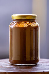food glass with dulce de leche and chocolate