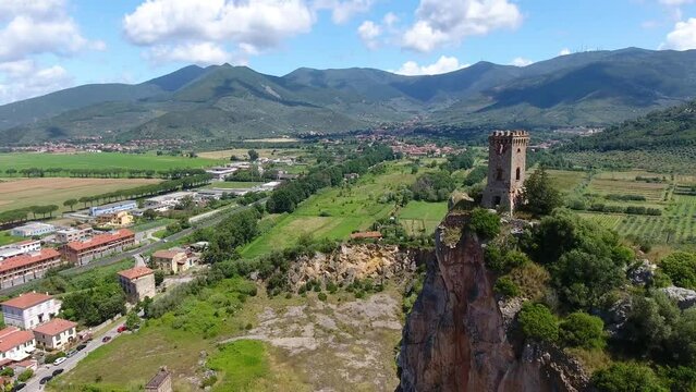 Caprona Tower on a sunny day in Pisa, Tuscany aerial view