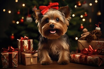 dog with christmas gift merry christmas