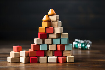 Conceptual image of health insurance, featuring a hand arranging wooden cube stacking with a healthcare medical icon on a wooden background. Generative Ai.