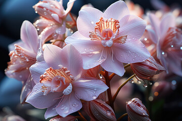 Close-up image of an orchid, showcasing the delicate beauty of the flower. Generative Ai. - obrazy, fototapety, plakaty