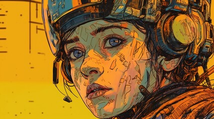 Portrait of a military girl . Fantasy concept , Illustration painting.