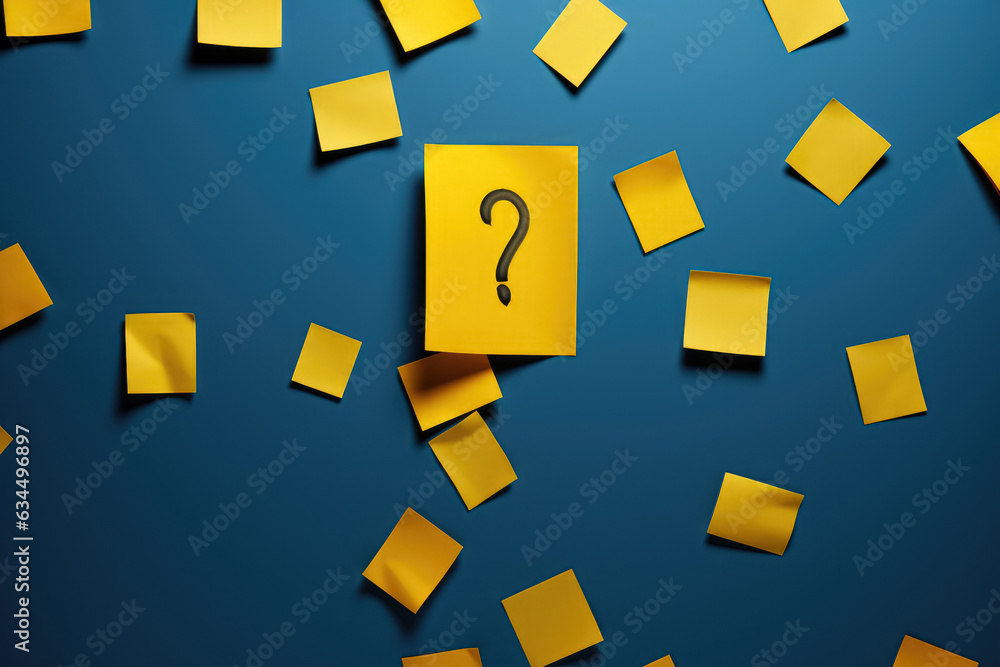 Poster representing the q&a or questions and answers concept, with a yellow sticker displaying a handwritte