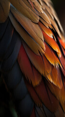 Fototapeta premium close up of colorful animal feathers. Post-processed generative AI